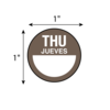 Nevs DaySpots - Thursday/Jueves 1" circle White w/Brown DDOT-THS1